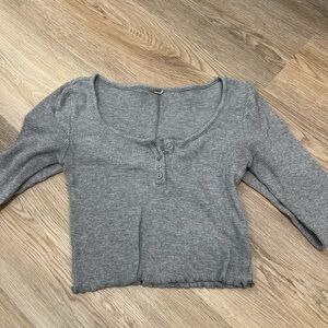 Gray Ribbed Long Sleeve Top